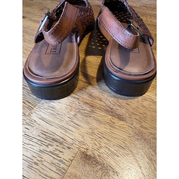 TROTTERS Lea Woven Brown Leather Slingback Flats Huarache Quiet Luxury Size 8.5 - Picture 4 of 8